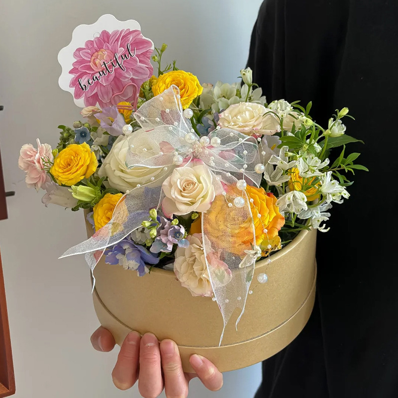 Caja de regalo de papel kraft oval, caja de flores de frutas, caja de flores de regalo de cumpleaños, caja de embalaje de flores, caja de materiales de frutas