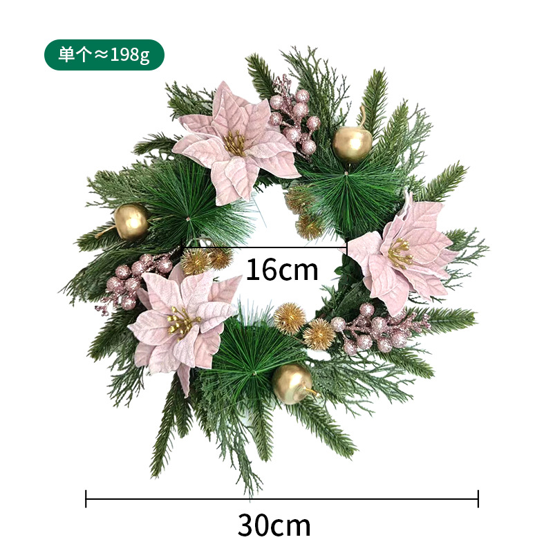 Adornos navideños, guirnaldas de piñas, flores decorativas de bolas rojas, puertas de guirnaldas de agujas de pino de alta gama, adornos de guirnaldas