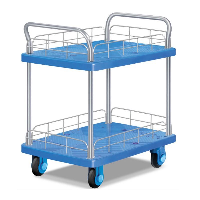 双层静音手推车，四面护栏双扶手，超静音轮效果佳