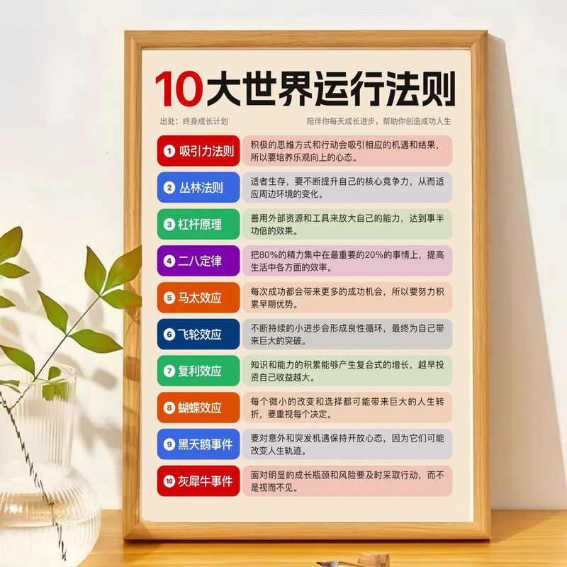 10 Major World Operating Rules Picture Frame Table Setting for Friends, Besties, Students, Inspirational Photo Frame Office Desktop Table Setting