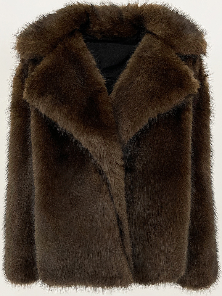 クロスボーダーアマゾン冬の新しいミッドレングスのファッショナブルな高品質スーツの襟模造キツネの毛皮のコート女性用