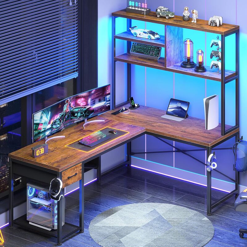 Cross-Border Best-Selling L-Shaped Gaming Desk, Convertible Corner Table with Drawers, Power Outlets, and Led Lights Cross-Border Best-Selling L-Shaped Gaming Desk, Convertible Corner Table with Drawers, Power Outlets, and Led Lights