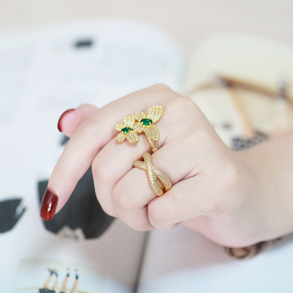Fashion Butterfly Copper Open Ring Plating Zircon Copper Rings