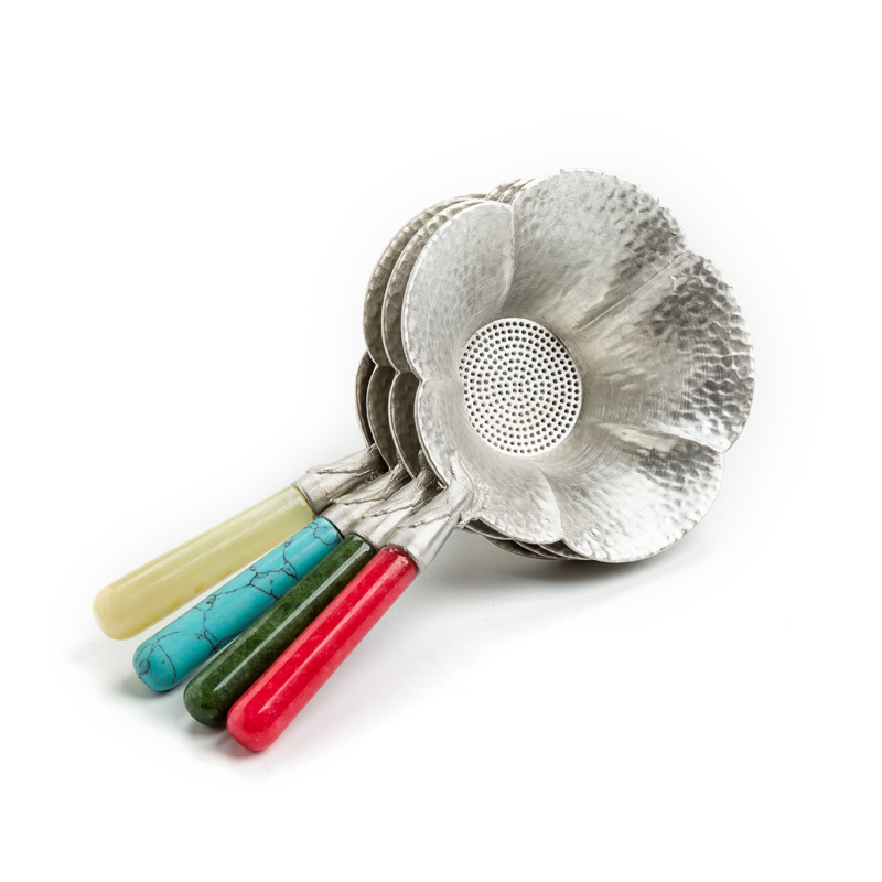 Fábrica al por mayor hecho a mano puro estaño colador de té Filtro de té flor creativa Filtro de residuos de té neto bandeja de té accesorios de té