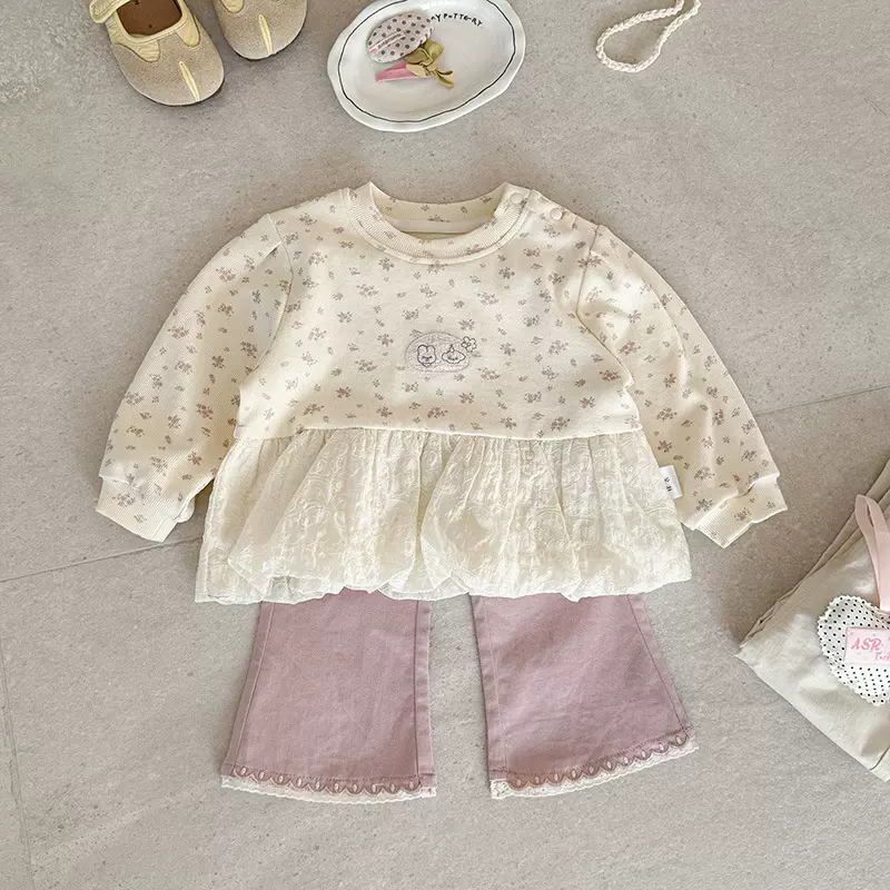 女童碎花卫衣春季新款韩版洋气宝宝长袖套头衫婴幼儿百搭上衣 a类