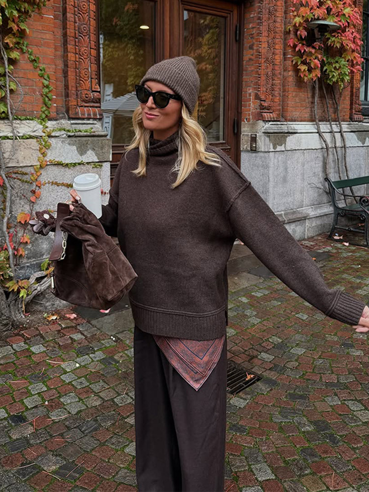 Estilo casual de moda simple suéter de manga larga de cuello alto de color sólido 2025 otoño y invierno nuevo estilo transfronterizo europeo y americano image 1