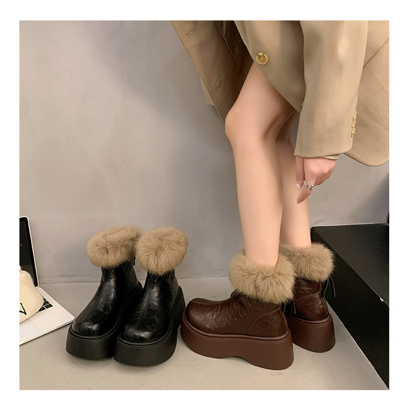 Botas finas elásticas con forro polar grueso y tacones altos, nuevas botas Martin de invierno 2024, zapatos de algodón cálidos para la nieve_voghion.com