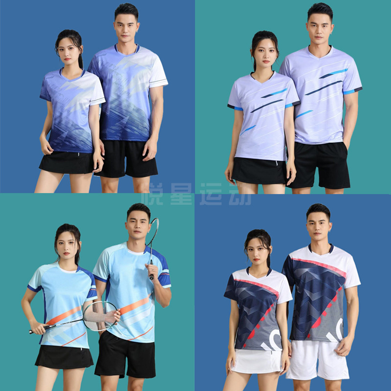 New Quick-drying Badminton Clothes suit Men's and Women's Breathable Tennis Table Tennis Volleyball Training Competition Team Clothes Printing