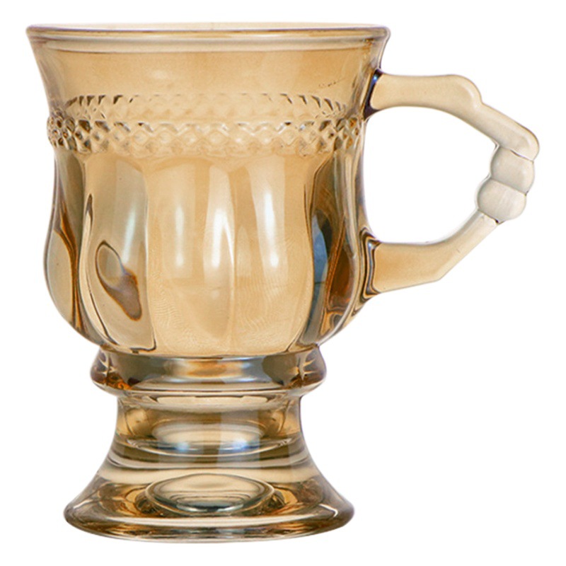 INS vintage en relieve taza de vidrio con mango pierna alta Copa ámbar de aspecto alto chica corazón regalo taza de café taza de té