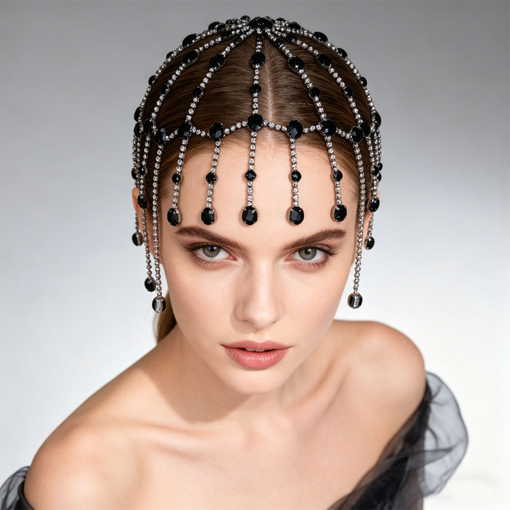 Cross-border full-diamond mesh design elegant tassel hair chain for brides, weddings, stage shows, high-end fashion hair accessory