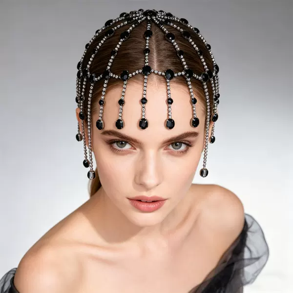Cross-border full-diamond mesh design elegant tassel hair chain for brides, weddings, stage shows, high-end fashion hair accessory