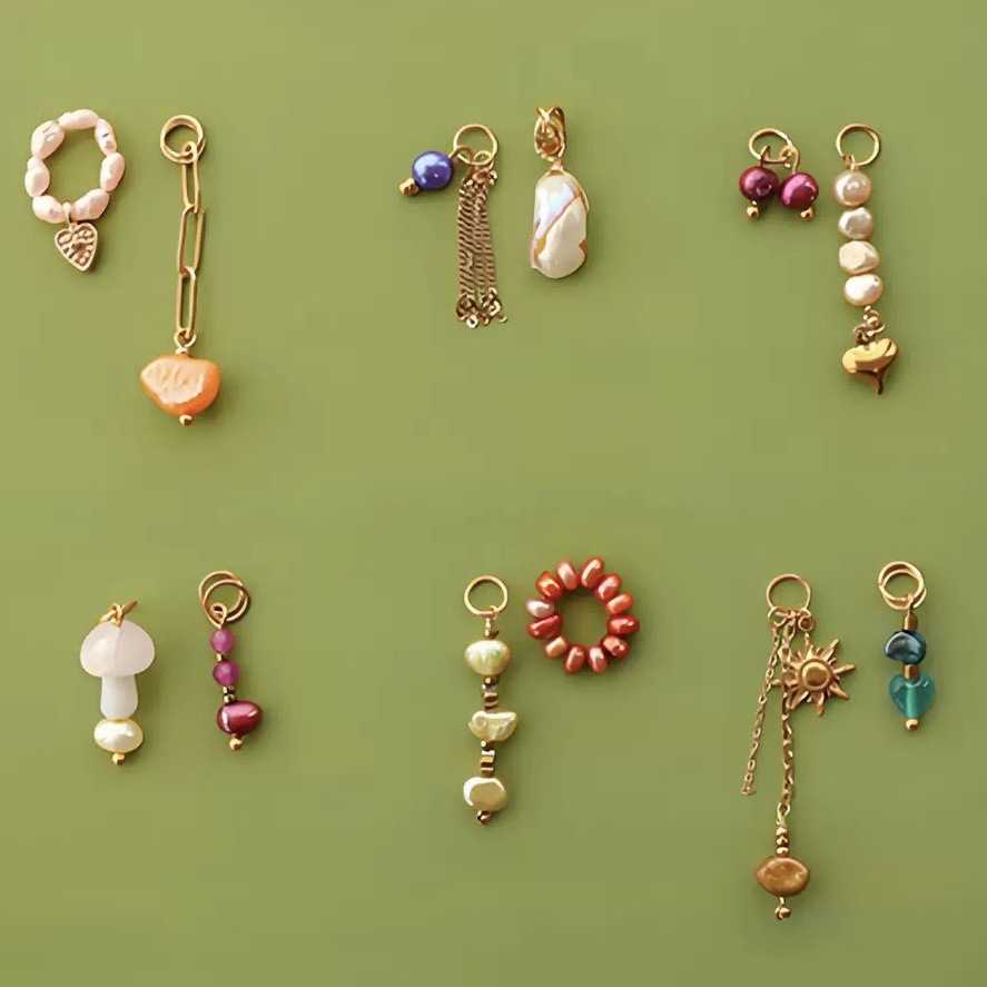 欧美跨境新款时尚简约DIY玉石爱心太阳吊坠炉内真空电镀18k保色女