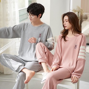 Осенняя пижама для влюбленных, милый комплект для отдыха, длинный рукав, в корейском стиле, большой размер