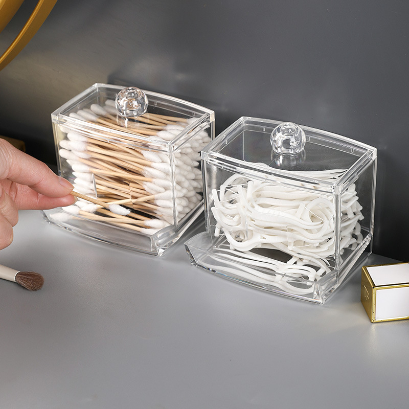 Caja transfronteriza para bastoncillos de algodón y hilo dental con tapa transparente, diseño desplegable automático, soporte para bastoncillos de algodón y palillos de dientes para hilo dental, caja de almacenamiento de escritorio.