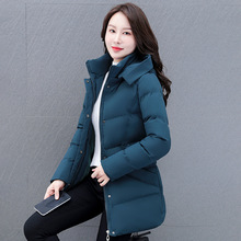 棉服女中长款2021年冬季新款时尚加厚可脱卸帽立领棉衣外套韩版潮