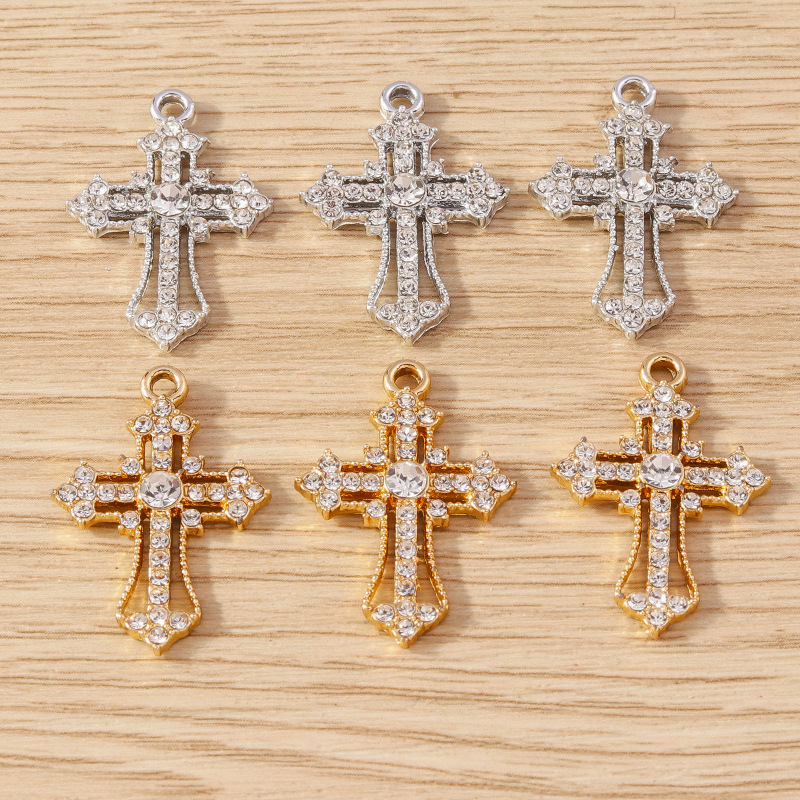 10 PCS/Package Alloy Rhinestones Cross Pendant display picture 5