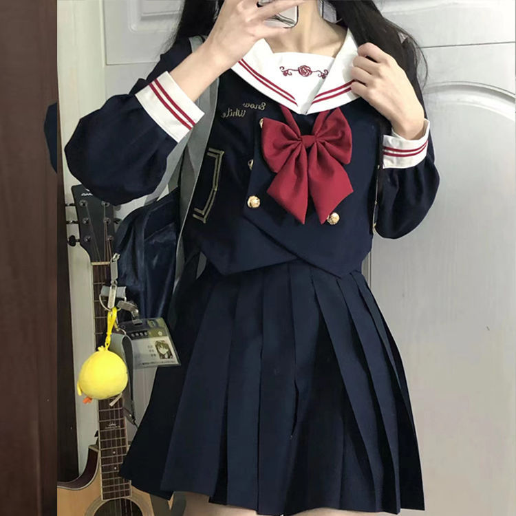 オリジナル制服セーラー服青色ベーシックスーツ正統派和風中間服カレッジスタイルクラス制服春|undefined
