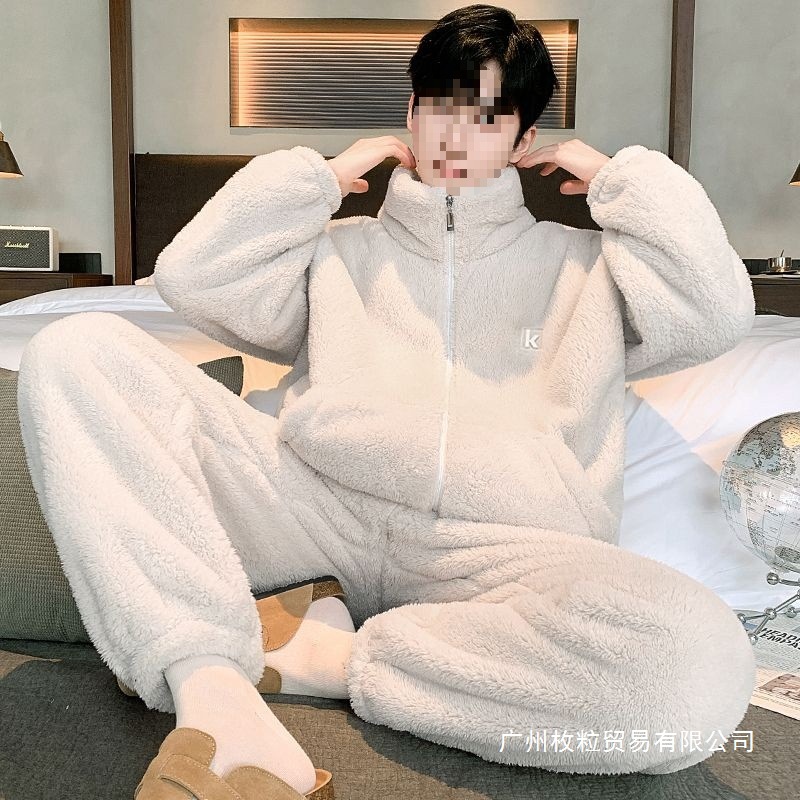 Snowflake Velvet Home Clothes, Four-Season Flannel Pajamas Set, Coral Velvet Can Be Worn Outside, Large Size Loose Warm Velvet Men's Winter