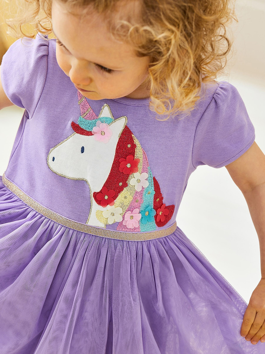 Little maven mallas europeas y estadounidenses vestido de princesa infantil de verano de manga corta lindo vestido infantil de algodón vestido infantil image 3