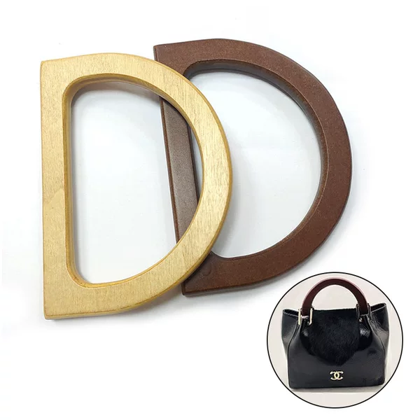 Handle accessories diy straw bag accessories wooden handle round wooden handle wooden D iron ring handle retro