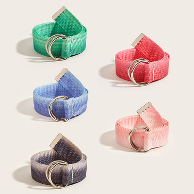 BSCI双环扣帆布女士皮带无孔学生简约休闲装饰时尚裤腰情侣布带