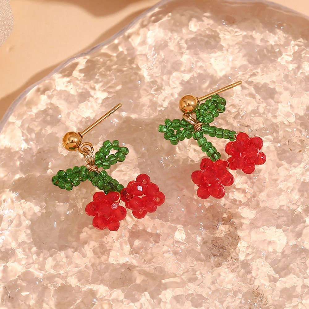 Bow Raspberry Colored Stainless Steel Stud Earrings