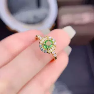 直播引流福利品批发镀18k黄金橄榄绿戒指 微镶满钻开口彩宝戒指女