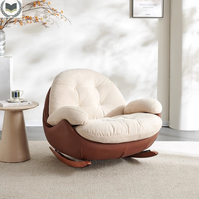 Retro French-Style Lazy Rocking Chair for Adults, Vintage Balcony Home Single Leisure Living Room Sofa Recliner Chair