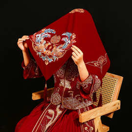 结婚红盖头绣花新娘出嫁蒙头秀禾服中式头纱婚庆用品囍字婚礼