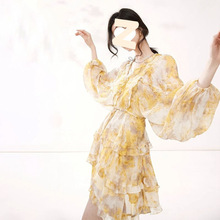 2025纯欲真丝小个子连衣裙女夏装短款收腰显瘦高级桑蚕丝黄色