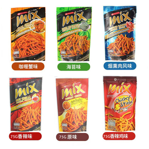 VFOODS MIX Crispy Strips Spicy Chicken Flavor Shrimp Strips Thailand Import Office Nostalgic Leisure Children Puff Snacks
