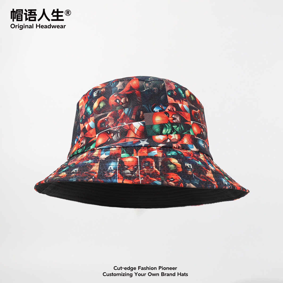 Sombrero de pescador adulto en stock de Europa y América serie de héroes impresión digital doble cara gorra de playa sombrero sombrero