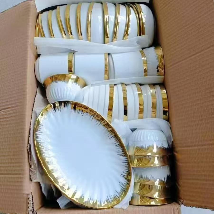 Ventas calientes de comercio exterior platos de cerámica platos de oro platos de cerámica platos de cerámica platos de oro mezclados paquetes aleatorios