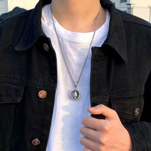 Punk-style men's titanium steel pendant necklace, geometric lucky spinning wheel necklace, cross-rotating necklace, nylon chain