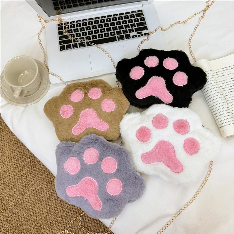 Fashion children's plush bag 2024 new creative cute bear paw diagonal bag girls simple chain shoulder bag