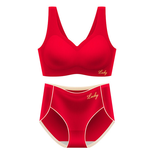 Red Loyal Year Lucky Innerwear Set for New Year Wedding Bride Girl Bra and Panties Gift Box