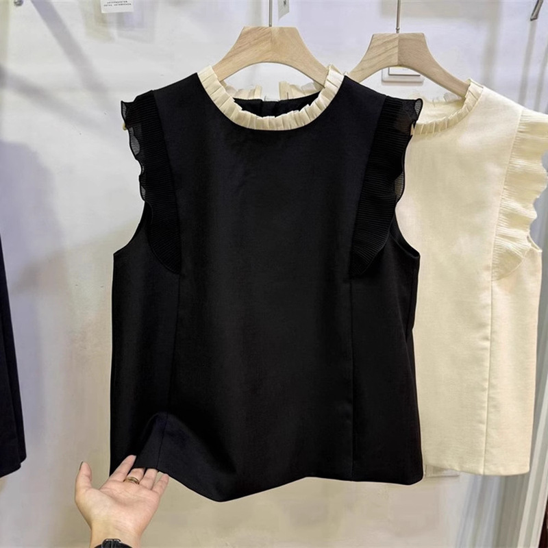 ヨーロッパラウンドネックノースリーブシャツ女性のための 2025 新しい夏のデザインニッチルーズ痩身トップ|undefined