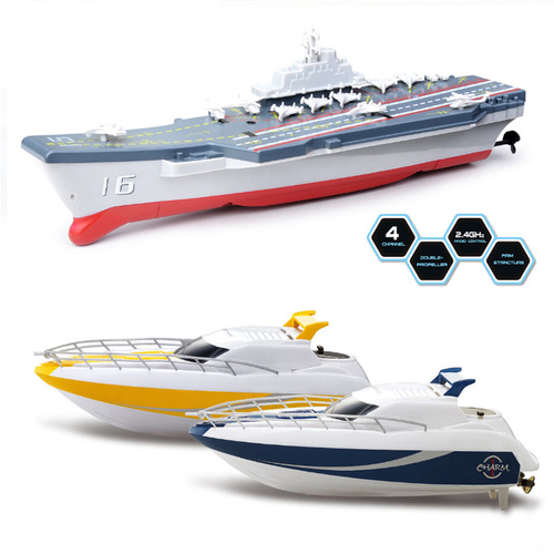 Cross-border 2.4G wireless remote control speedboat model children's toy simulation electric aircraft carrier waterproof remote control racing boat
