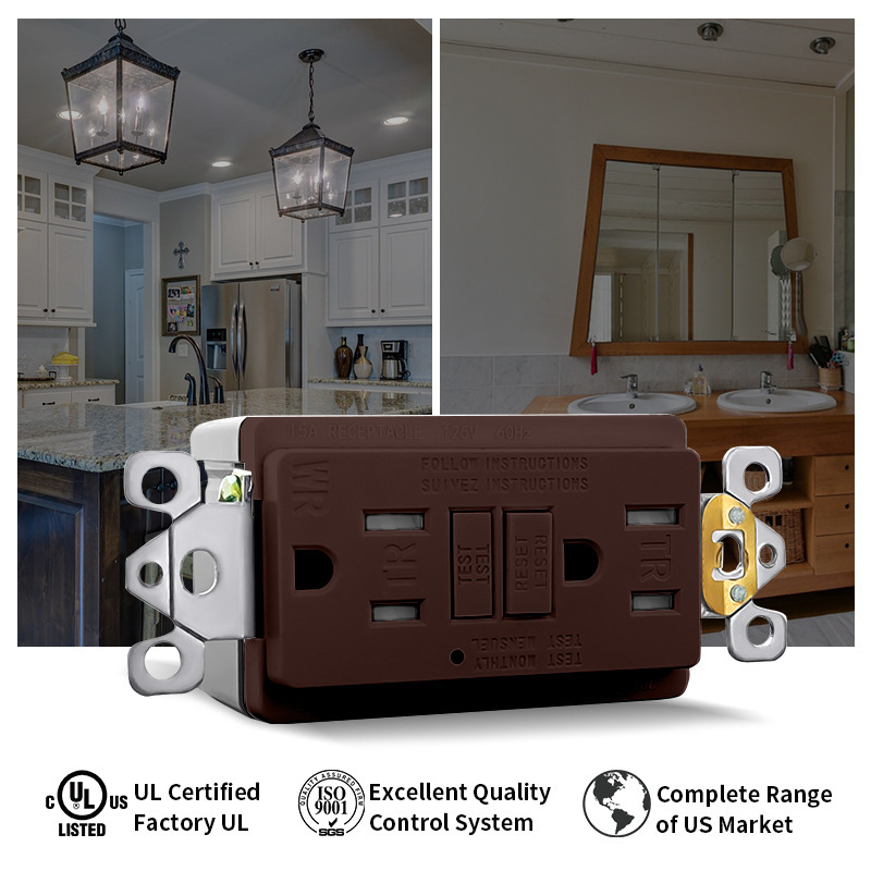 Universal household decorative wall type Gfi circuit breaker 15a self-checking anti-ultraviolet function Logo printing Gfci socket
