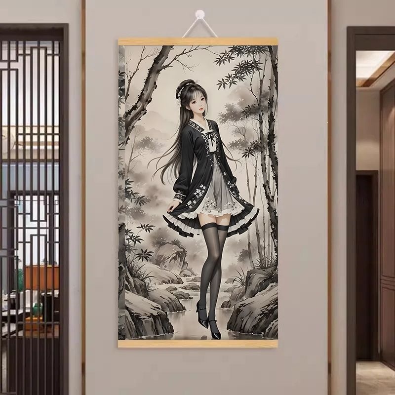 仕女图唐伯虎仿古真迹挂画卷轴搞笑恶搞兄弟朋友生日礼物装饰画