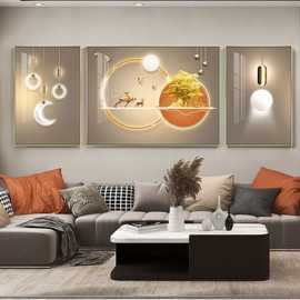 现代简约新款客厅三联画沙发背景墙装饰画挂画晶瓷有框画