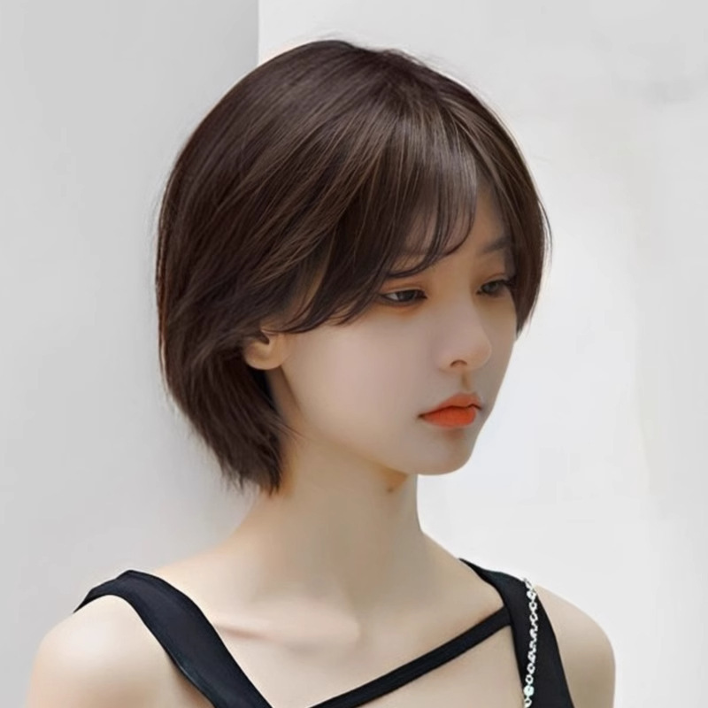 Wig Women's Short Hair Age-reducing Qi Er Hair Wave Head Short Straight Hair Temperament Simulation Hair Natural Daily Full Head Cover