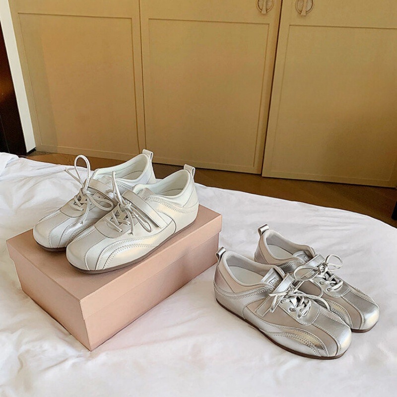 Trainee-Style German Training Shoes~5Cm Height-Increasing Satin Velcro 2026 Spring Casual Ballet Shoes Women's Racing Shoes