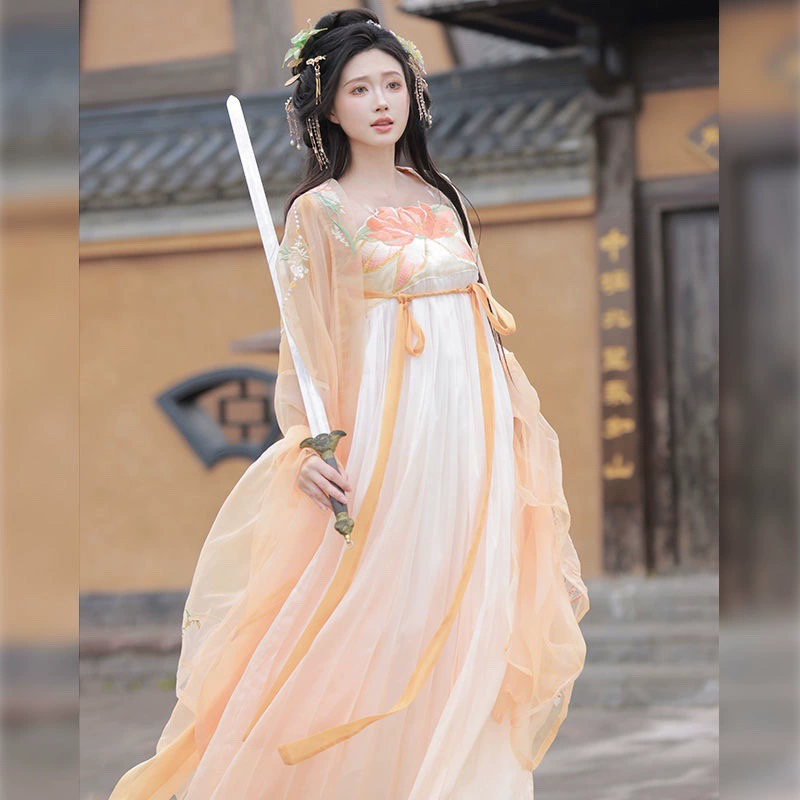 Бегония, женщина Hanfu Luo City, китайский стиль супер фея, тяжелая промышленная вышивка с большими рукавами, ежедневная летняя новая юбка