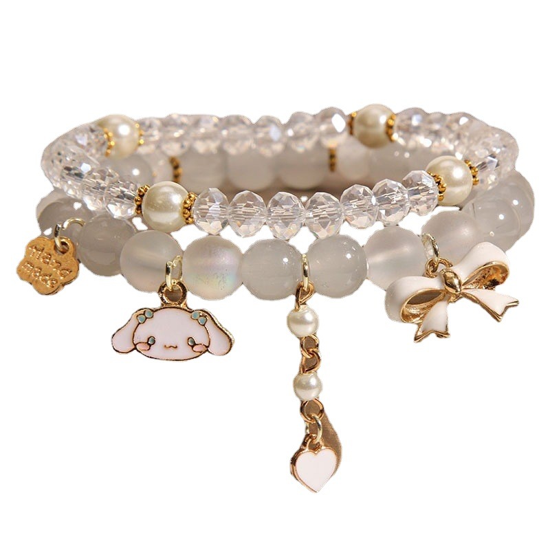 Crystal Pearl Bracelet Korean Style Cute Cartoon Cinnamon Dog Beads Wholesale Student Best Friend Gift Bracelet Beads