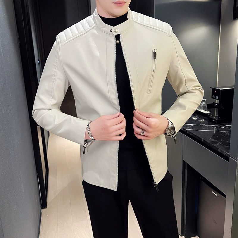 Демисезонная модная мужская кожаная куртка для отдыха, slim fit
