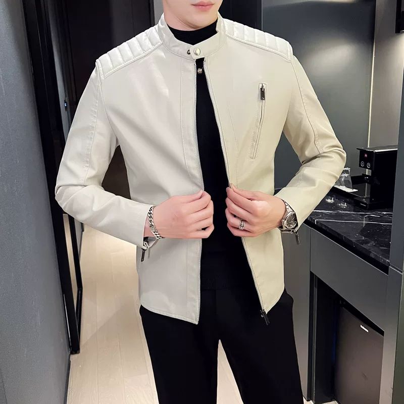 Демисезонная модная мужская кожаная куртка для отдыха, slim fit