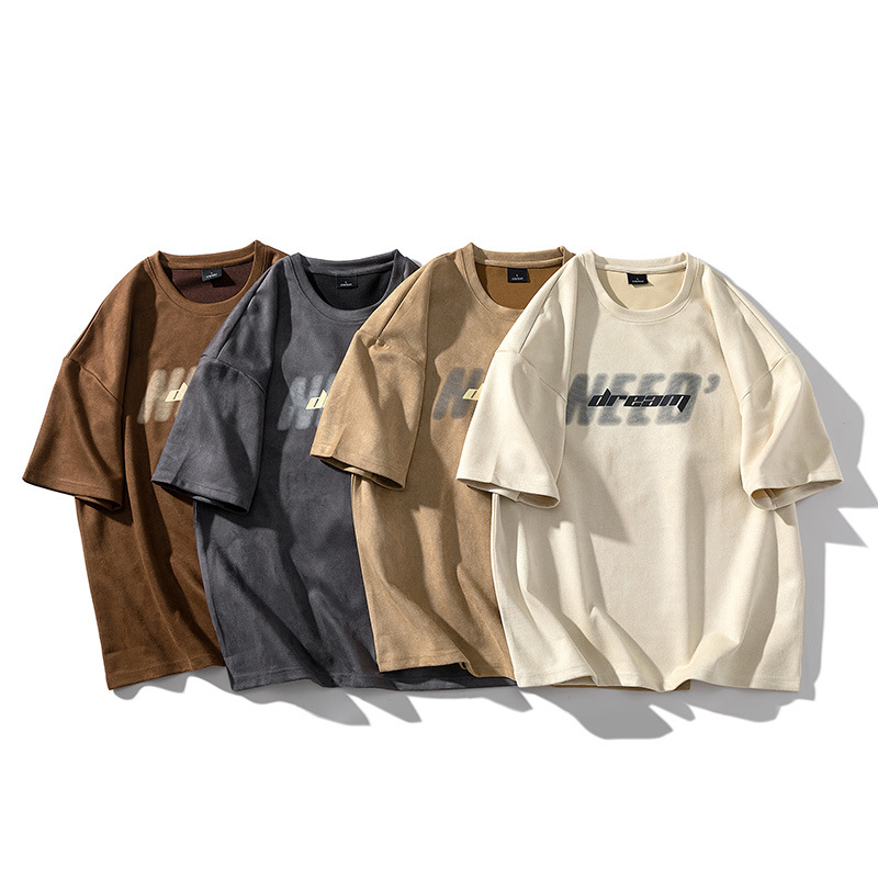 Gewaschenes altes T-Shirt im amerikanischen Stil für Herren im Sommer aus Wildleder mit kurzen Ärmeln, High Street, lockere, trendige Kleidung_voghion.com