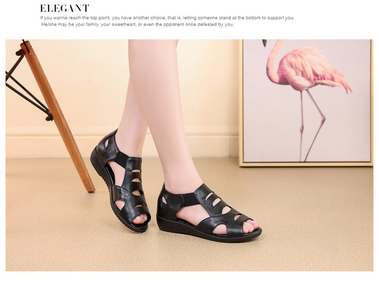 Sandal da thật đế bệt miệng cá mùa hè cho nữ trung niên — màu be chi tiết 12