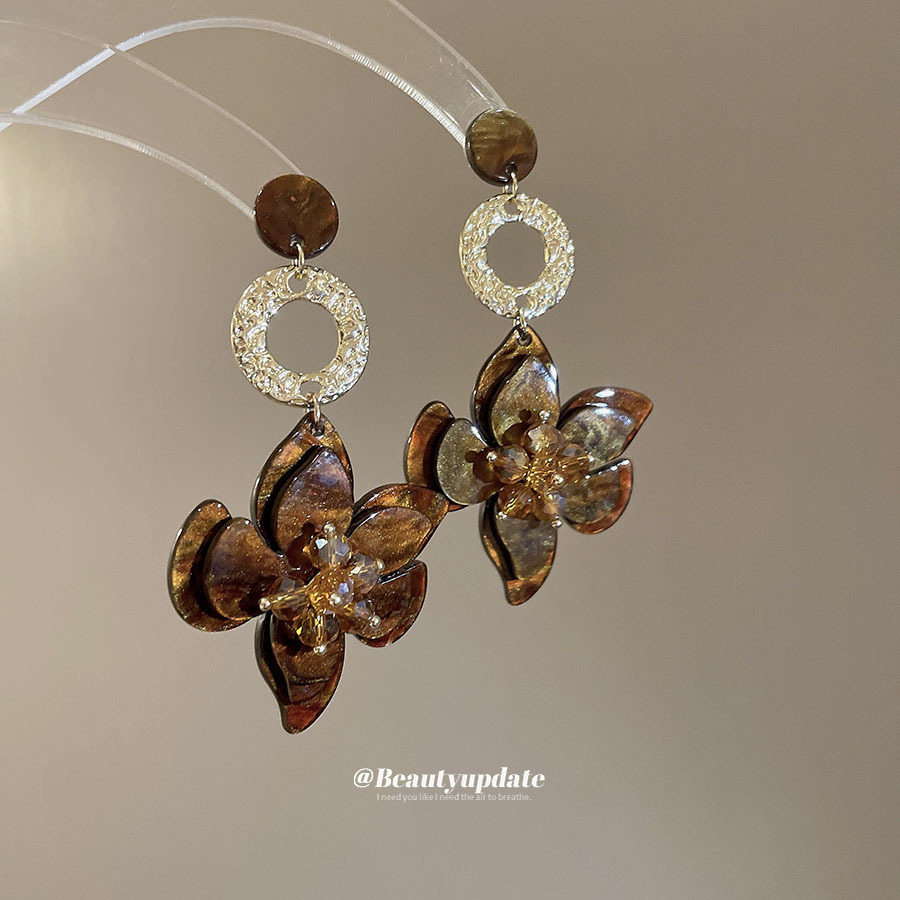 Pendientes de borla de flor de vidrio de resina de aguja de plata Pendientes de lujo ligero y dulce de alta gama Pendientes de nicho de moda mujer